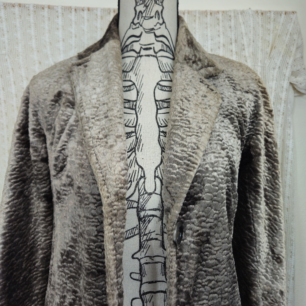 Lafayette 148 Velvet Faux Fur Teddy Long Coat Silver Size Petite - Picture 6 of 8